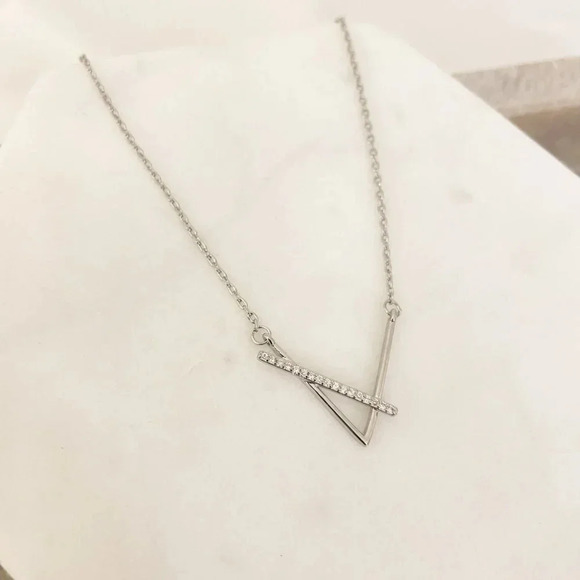 925 Sterling Silver V Necklace V-Shaped Necklace Geometric Bar Necklace - Picture 7 of 10